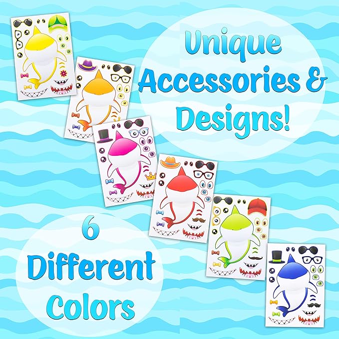 24 Make A Shark Stickers For Kids - Great For Birthday Party Favors, Decorations, & Prizes - Let Your Kids Get Creative & Design Their Favorite Shark Stickers – Fun Kids Craft Activity