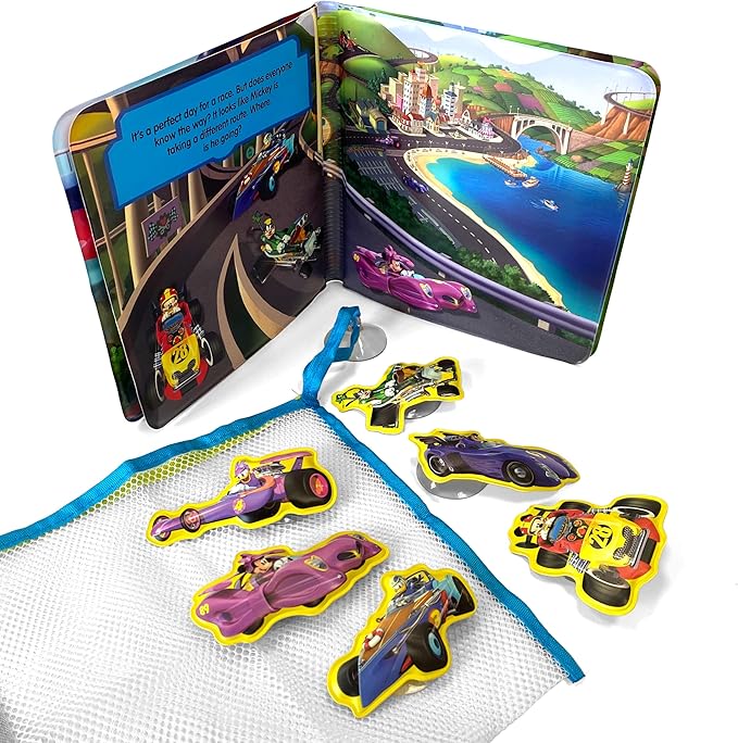 Disney Mickey Bath Time Books - Activity Books for kids, Bath book, 6 Padded suction cups, 1 Mesh bag