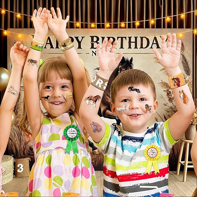 48PCS Horse Party Favors - 24 Tattoos & 24 Slap Bracelets, Perfect for Horse-Themed Birthdays, School Prizes, and Christmas Rewards for Kids