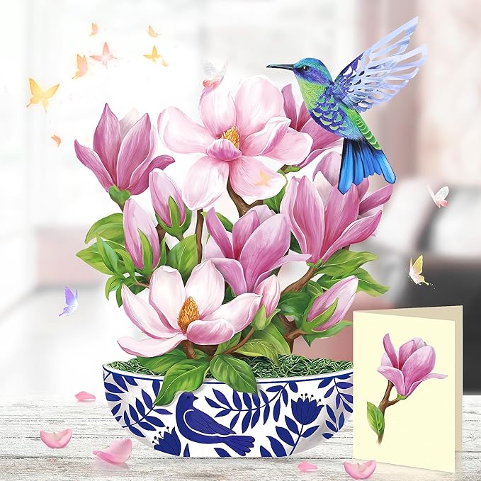 Airpark Paper Pop Up Cards, Magnolia Flowers & Bird, 12inch Paper Flowers 3D Popup Cards with Blank Note Card and Envelope for Birthday, Anniversary, Easter, Get Well Gifts for Women Lover