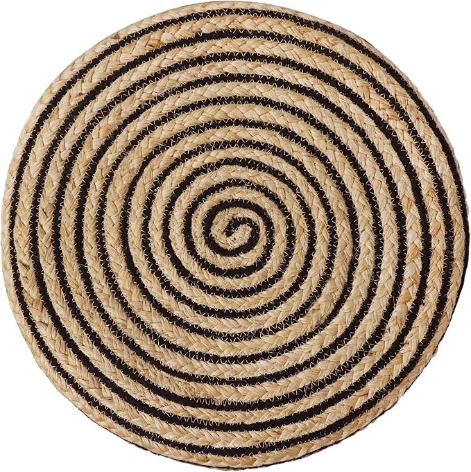 COTTON CRAFT Braided Pouf – Cylindrical Jute Cotton Ottoman - Boho Foot Stool - Bedroom Dorm Family Room Accent Seating – Rustic Decorative Round Pouf – 15 Dia x 16 Height - Natural Black Pinstripe