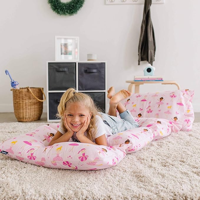 Wildkin Kids Floor Lounger: Ideal for Boys and Girls, Travel-Friendly, Perfect for Sleepovers - Pillow Lounger for Kids, Requires Standard Size Pillows Not Included (Ballerina)