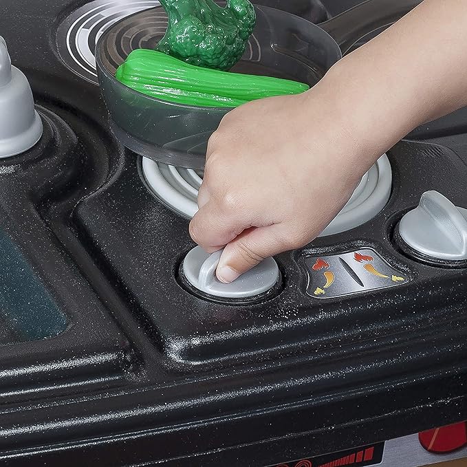 Step2 Lifestyle Custom Kids Kitchen Playset, Indoor/Outdoor Kitchenette, Interactive Play with Lights and Sounds, Made of Durable Plastic, 20 Piece Toy Accessories, Toddlers 2+ Years Old, Tan