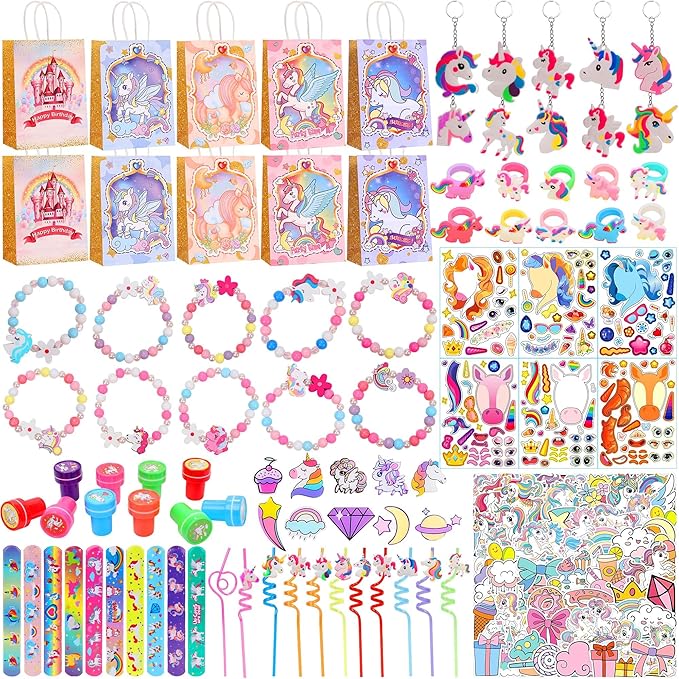142 PCS Birthday Party Supplies for Girls, Lovely Party Decorations Set - Including Banners, Balloons, Plates, Napkins, Forks, Tablecloth, & Stickers – Perfect for Unicorn Themed Birthday Parties