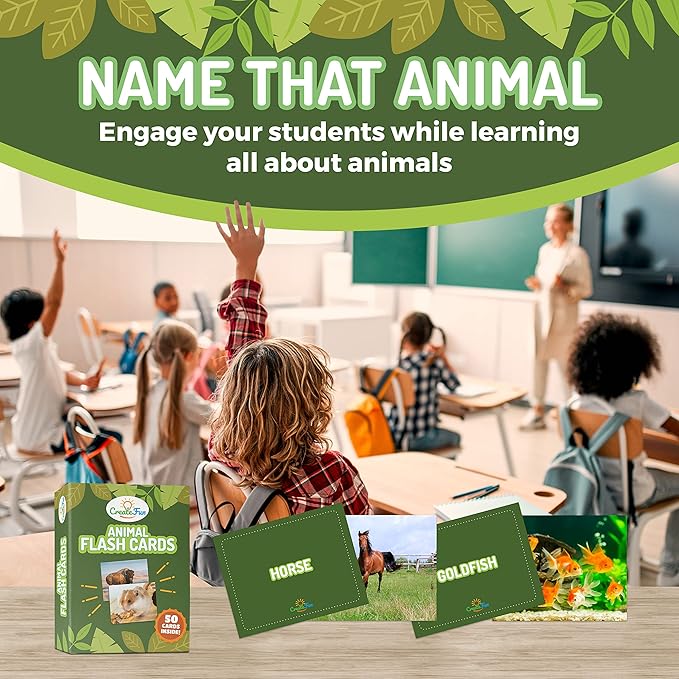 50 Animal Flash Cards - Realistic Photo Cards - Fun Vocabulary Builder for Autisim, Speech Therapy, ESL, Occupational Therapy - Montessori Educational Games for Preschool Kids Learning Activity