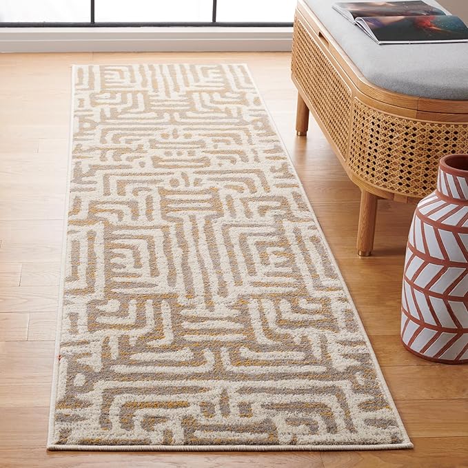 SAFAVIEH Amsterdam Collection Runner Rug - 2'3" x 8', Ivory & Mauve, Modern Abstract Design, Non-Shedding & Easy Care, Ideal for High Traffic Areas in Living Room, Bedroom (AMS106A)
