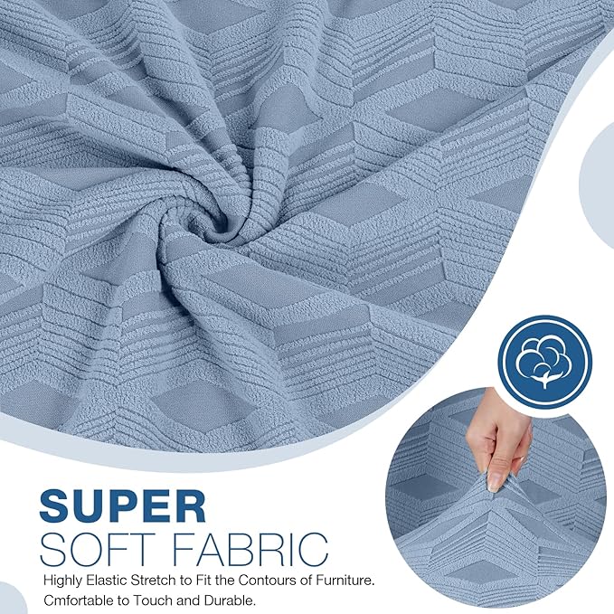 TAOCOCO Recliner Sofa Covers Stretch Reclining Couch Cover, Jacquard Recliner Couch Cover for 3 Seat Furniture Protector Sofa Slipcovers with Elastic Bottom for Kids, Pets (Light Blue)