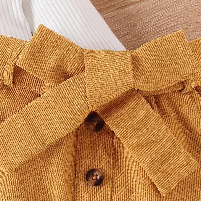 Fernvia Toddler Baby Girl Fall Winter Skirt Set Turtleneck Ribbed Long Sleeve T-Shirt Top & Plaid Skirts Dress 2Pcs Outfits