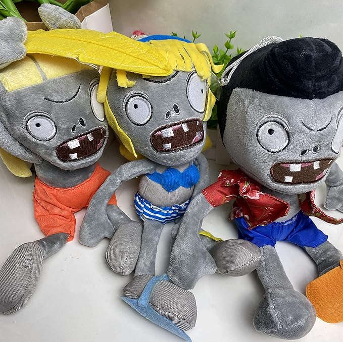 3 PCS PVZ Plant and Zombies Plush Sets Toys 1 2 Stuffed Soft PVZ Figure Doll Surf, Pompadour, Bikini Zombies, Great Gifts for Boys and Girls New