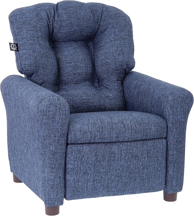 The Crew Furniture Traditional Kids Recliner, Toddler Ages 1-5 Years, Home Décor Polyester Linen, Sapphire