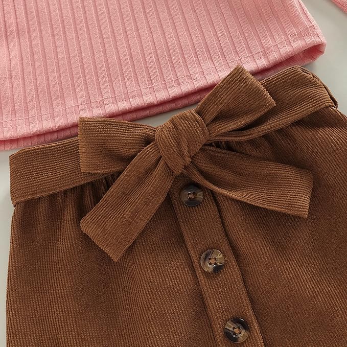 Fernvia Toddler Baby Girl Fall Winter Skirt Set Turtleneck Ribbed Long Sleeve T-Shirt Top & Plaid Skirts Dress 2Pcs Outfits