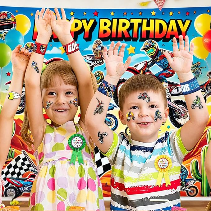 48PCS Dirt Bike Party Favors - 24PCS Tattoos & 24PCS Slap Bracelets, Motocross Bike Pattern, Ideal for Themed Birthday Parties, School Prizes, and Classroom Gift Exchange for Kids