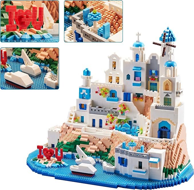 Architecture Micro Building Blocks Set for Adults- 5810PCS Romantic City Collectible Aegean Sea Mini Castle Building Blocks Modle Kits, Creative Present for Kids Age of 14+