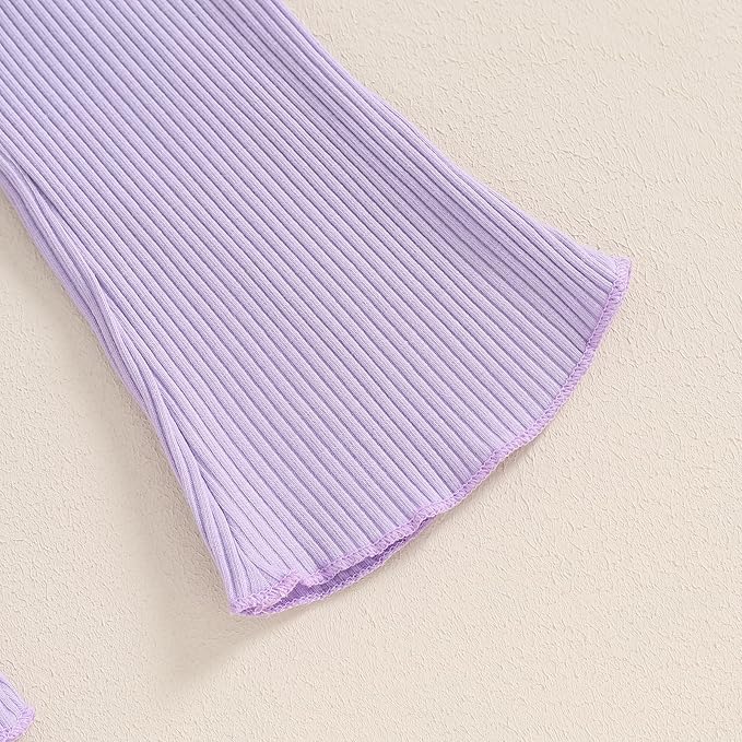 Mubineo Toddler Baby Girl Clothes Cute Ribbed Outfits Knit Long Sleeve Shirt Tops Bell Bottom Pant Fall Winter Outfit