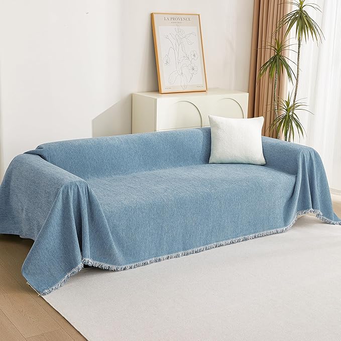 MYSKY HOME Dog Couch Cover Sofa Covers Sectional Couch Covers for 2 Cushion Couch Sofa Chenille Couch Cover Bedroom Futon Couch Cover L Shape Sofa Cover Pet Couch Cover, 71" x 118", Dark Blue