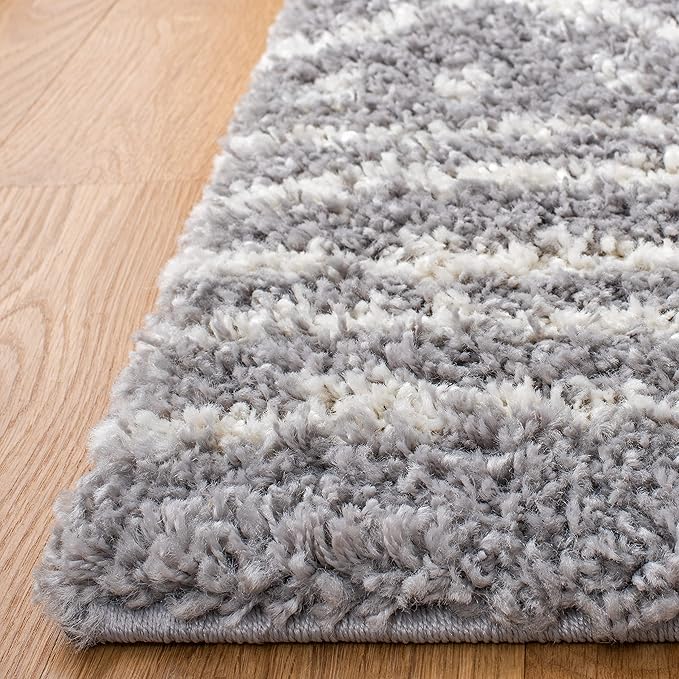 SAFAVIEH Arizona Shag Collection Runner Rug - 2'3" x 6', Grey & Ivory, Moroccan Design, Non-Shedding & Easy Care, 1.6-inch Thick Ideal for High Traffic Areas in Living Room, Bedroom (ASG741G)