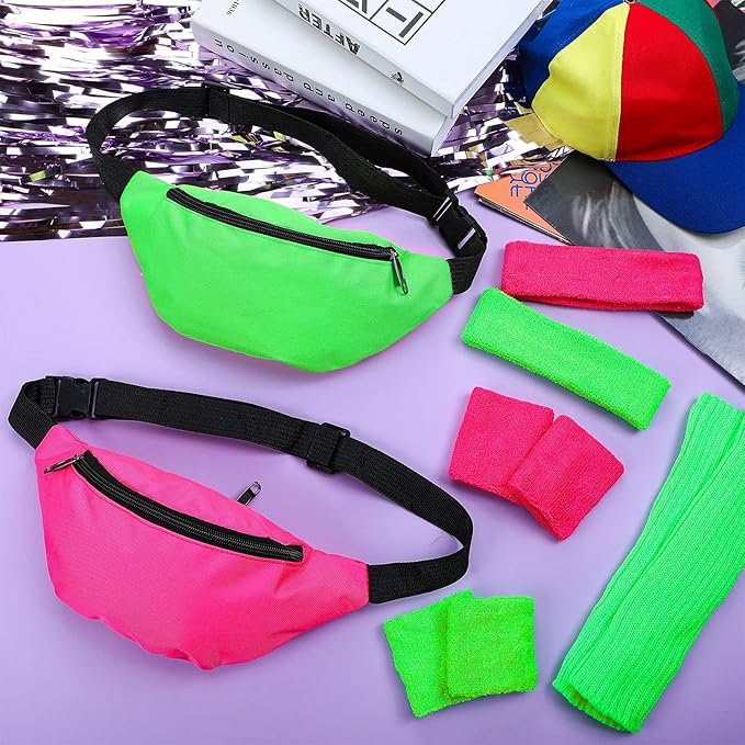 Giegxin 2 Set 80s Leg Warmers Set for Girls Kids Neon Ribbed Knit Leg Warmers Fitness Headband Wristbands for Cosplay Party