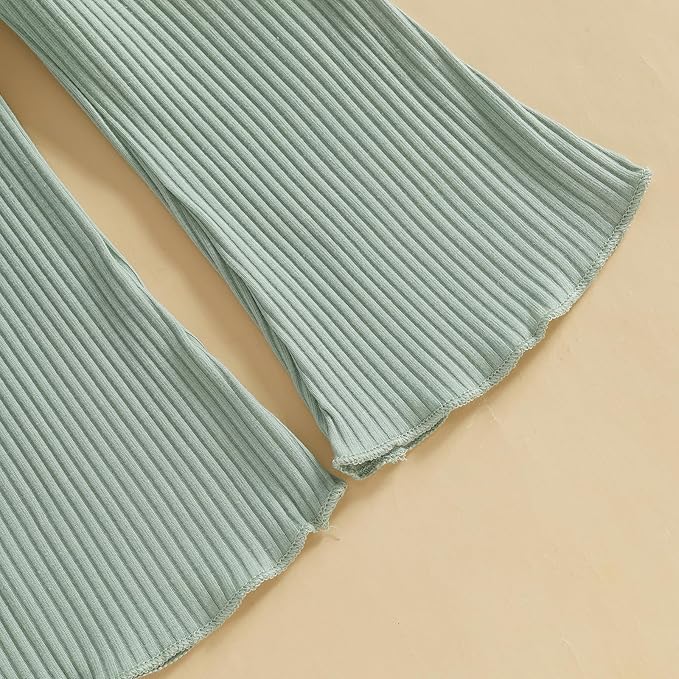 Mubineo Toddler Baby Girl Clothes Cute Ribbed Outfits Knit Long Sleeve Shirt Tops Bell Bottom Pant Fall Winter Outfit