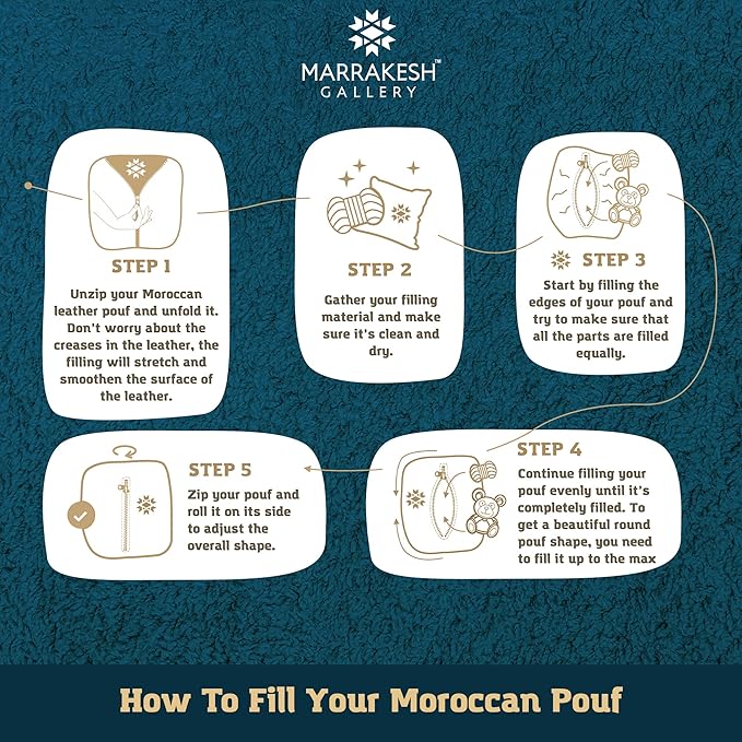 Genuine Leather Round Pouf Cover - Handmade Moroccan Ottoman Footstool, Unstuffed Footrest Under Desk - Boho Decor - Bohemian Living Room, Bedroom, Kids Room - Housewarming Gift & Wedding