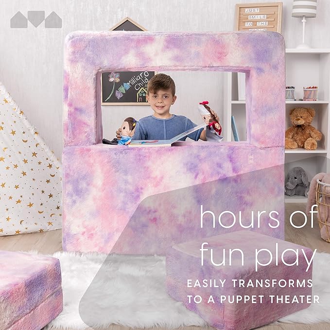 Kids Modular Sofa Unicorn Fur with Round Pillow, Kids Sofa for Toddler and Baby Playroom/Bedroom Furniture with Bonus Pillow