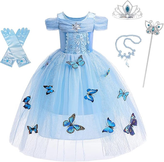 Dressy Daisy Little Girls' Princess Dress Costume with Accessories Halloween Fancy Dresses Up Butterfly Size 5-6 Blue
