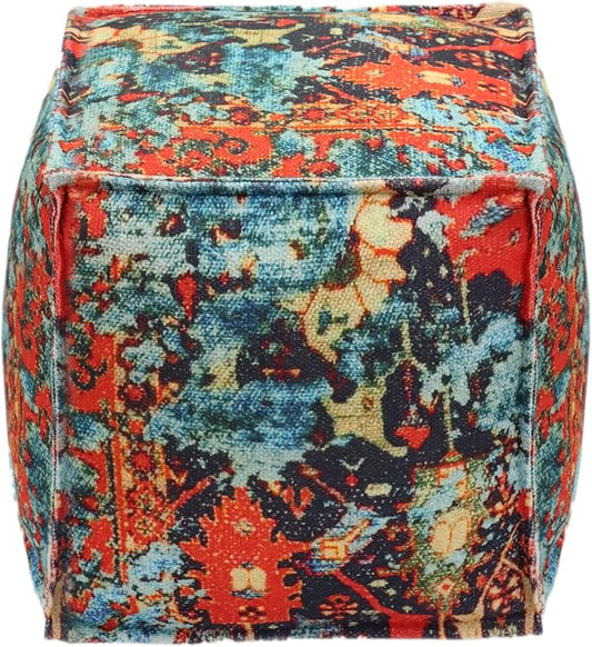 COTTON CRAFT Printed Pouf - Ottoman Foot Stool Bean Bag - Dorm Kids Room Bedroom Home Décor Accent Seating - Boho Modern Comfortable Prefilled Cotton Square Pouf Footrest - 17x17x17 inch - Teal Aqua