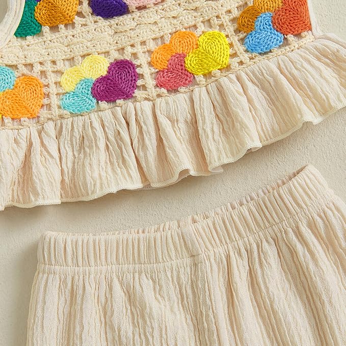 6M-5T Little Girl Clothes Boho Outfit Straps Hearts Shirts Cami Tank Tops Wide Leg Pants Baby Girl Summer Clothes
