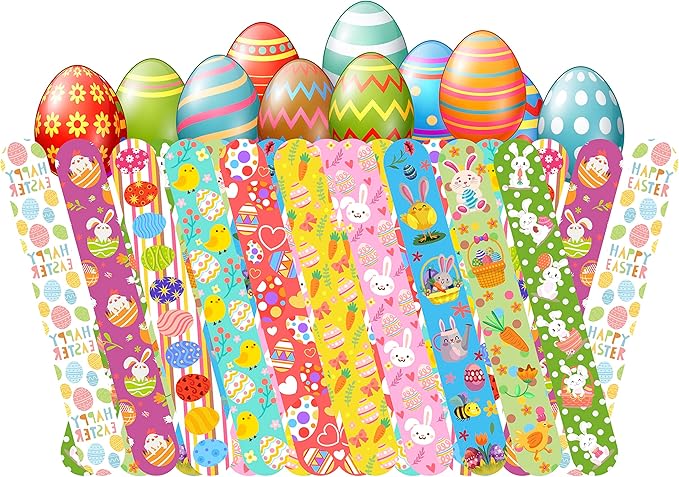 50 Pcs Easter Slap Bracelets for Kids Easter Slap Bracelets Bulk Snap Bracelet Party Favors Supplies for kids&teens Gifts Easter Basket Stuffers Classroom Prizes Exchanging Gifts