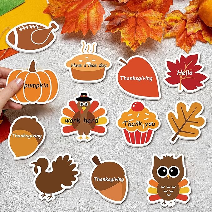 48 Pcs Fall Thanksgiving Day Sticky Notes Cute Thanksgiving Pumpkin Nut Leaf Turkey Cake Self Sticky Memo Pads for Thanksgiving Office School Classroom Student Kids Autumn Party Present