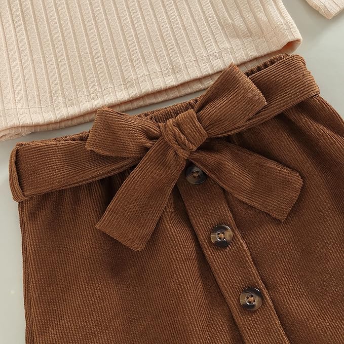 Fernvia Toddler Baby Girl Fall Winter Skirt Set Turtleneck Ribbed Long Sleeve T-Shirt Top & Plaid Skirts Dress 2Pcs Outfits