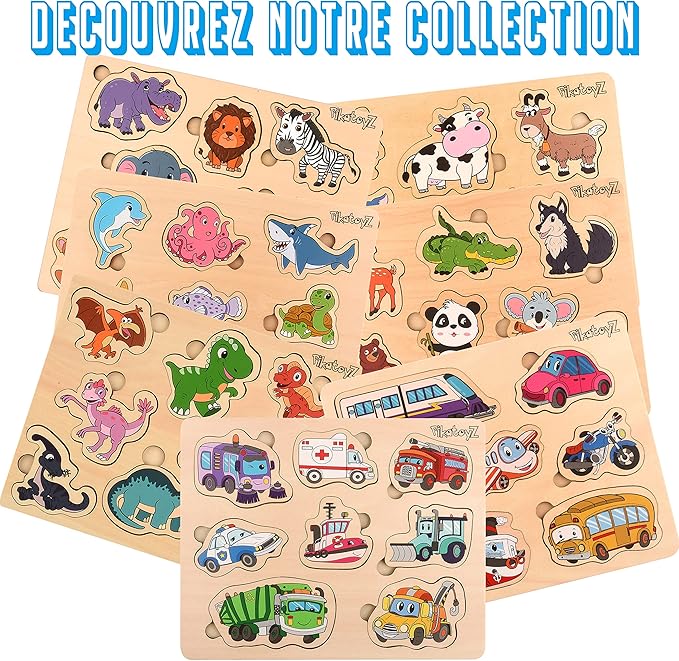 Montessori Wooden Puzzles for 1-3 Year Olds - Peg Puzzles for Toddlers - Educational and Learning Toys - Wooden Toys for 1+ Year Olds - Travel-Friendly Baby Puzzles