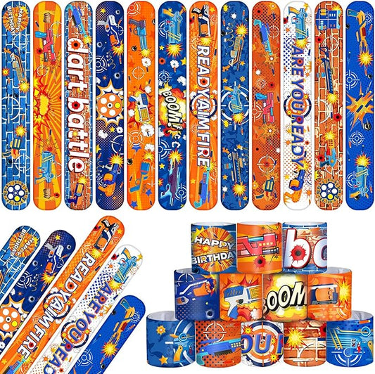 48PCS Dart War Party Favors Slap Bracelets, Dart Battle Wristbands Bracelets Goodie Bag Fillers for Dart War Gun Birthday Decorations Supplies for Kids Boys and Girls