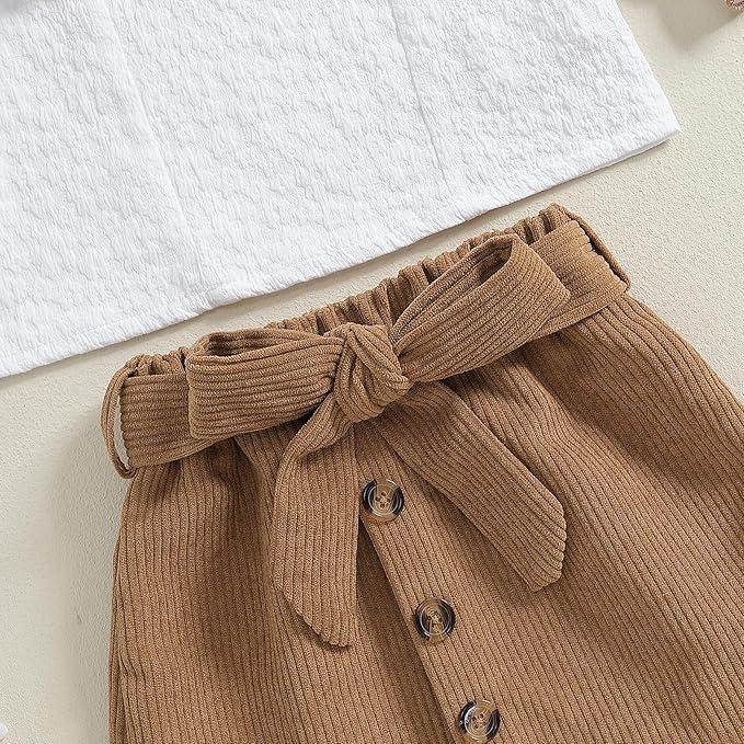 Fernvia Toddler Baby Girl Fall Winter Skirt Set Turtleneck Ribbed Long Sleeve T-Shirt Top & Plaid Skirts Dress 2Pcs Outfits