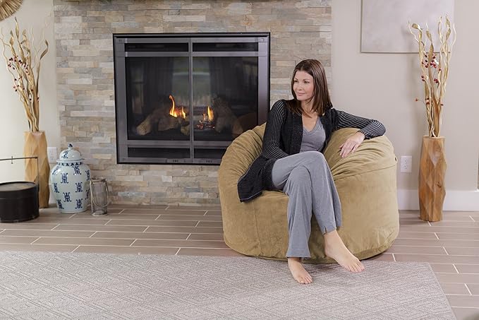 Chill Sack Bean Bag Chair: Giant 4' Memory Foam Furniture Bean Bag - Big Sofa with Soft Micro Fiber Cover - Tan Pebble