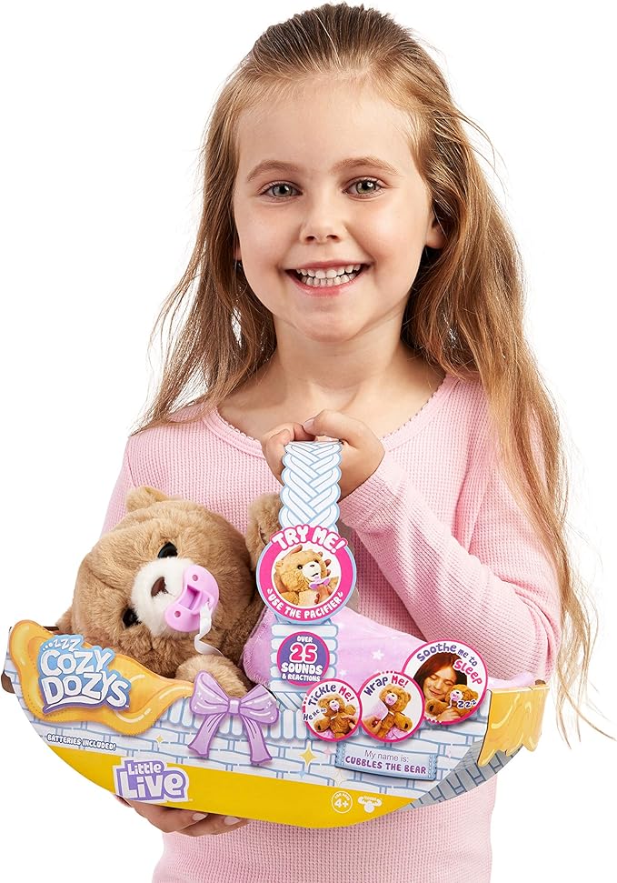 Little Live Pets Cozy Dozy Cubbles The Bear - Over 25 Sounds and Reactions | Bedtime Buddies, Blanket and Pacifier Included | Stuffed Animal, Best Nap Time, Interactive Teddy Bear, 14.9
