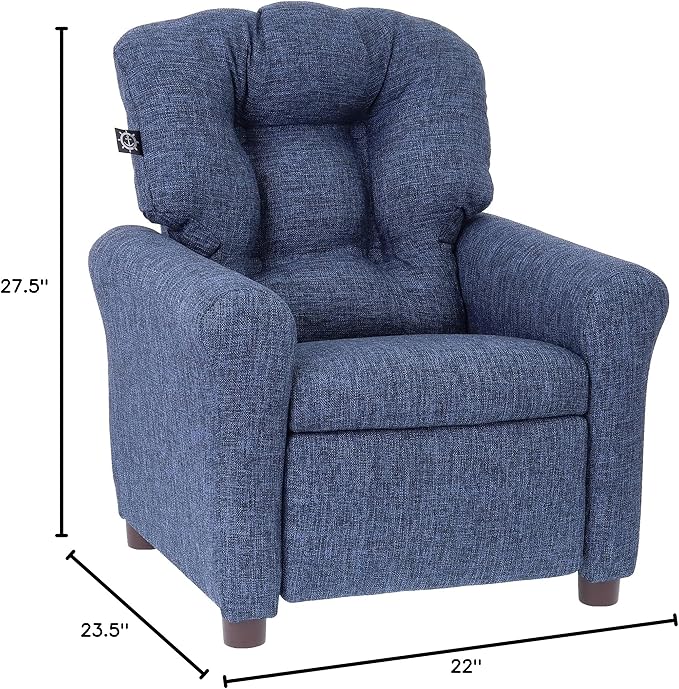 The Crew Furniture Traditional Kids Recliner, Toddler Ages 1-5 Years, Home Décor Polyester Linen, Sapphire
