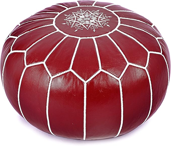 Marrakesh Gallery Genuine Leather Round Pouf Unstuffed - Moroccan Ottoman Footstool, Footrest Cover - Boho Decor - Bohemian Living Room, Bedroom, Kids Room, Gift & Wedding
