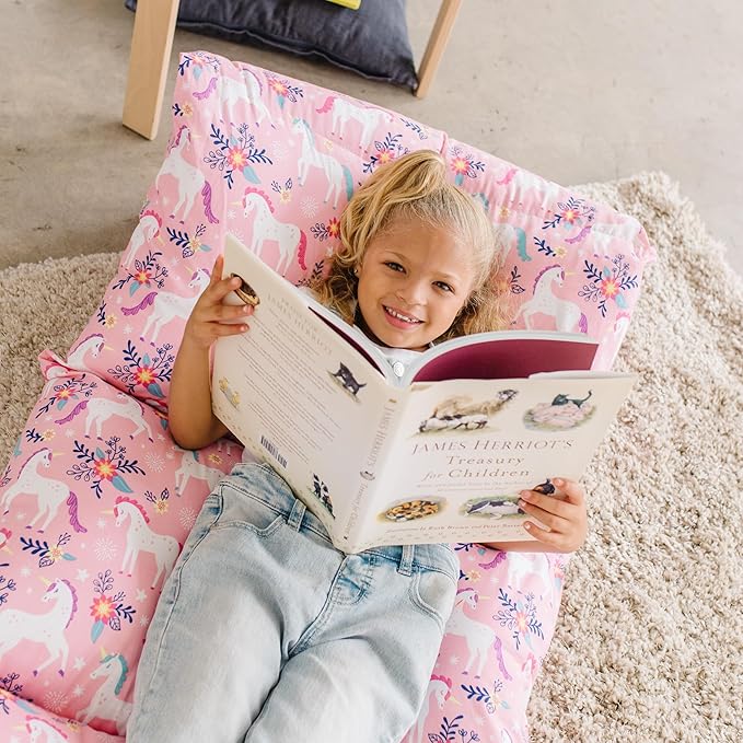 Wildkin Kids Floor Lounger: Ideal for Boys and Girls, Travel-Friendly, Perfect for Sleepovers - Pillow Lounger for Kids, Requires Standard Size Pillows Not Included (Magical Unicorns)