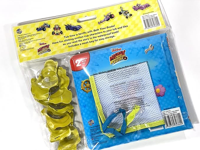 Disney Mickey Bath Time Books - Activity Books for kids, Bath book, 6 Padded suction cups, 1 Mesh bag