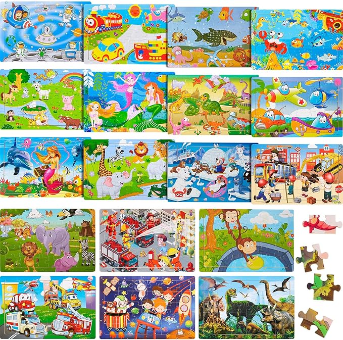 18 Pack 30 Pieces Puzzles for Kids Ages 3-8 Wooden Toddler Puzzles Ages 3-5 Educational Learning Toys Set for Kids Boys and Girls