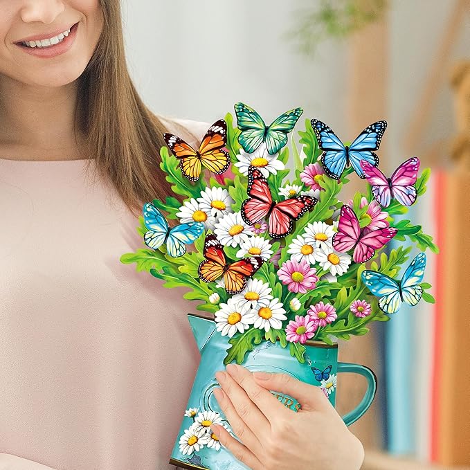 Airpark Pop Up Flower Cards, 2 Packs, Daisies and Butterflies,12inch Flower Bouquet 3D Popup Greeting Cards with Blank Note Card and Envelope for Birthday, Easter, Mothers day for Women Kids