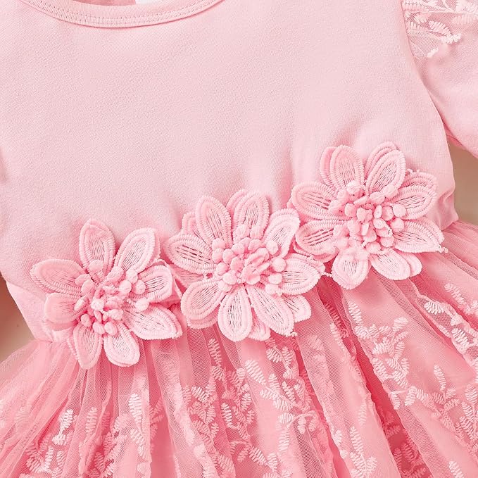 Baby Girl Dress Ruffle Sleeve Toddler Girl Dresses Infant Girls Long Sleeve Fall Winter Clothes Flower Tulle Dress