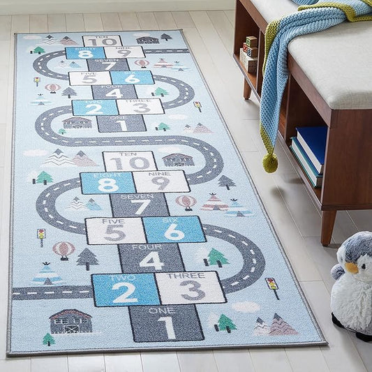 SAFAVIEH Kids Playhouse Collection Runner Rug - 2'2" x 8', Grey & Blue, Non-Shedding Machine Washable & Slip Resistant Ideal for High Traffic Areas for Boys & Girls in Playroom, Bedroom (KPH226F)