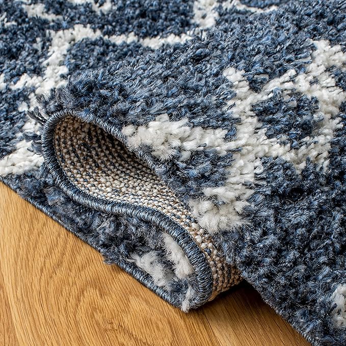 SAFAVIEH Arizona Shag Collection Runner Rug - 2'3" x 8', Slate Blue & Ivory, Moroccan Design, Non-Shedding & Easy Care, 1.6-inch Thick Ideal for High Traffic Areas in Living Room, Bedroom (ASG741L)