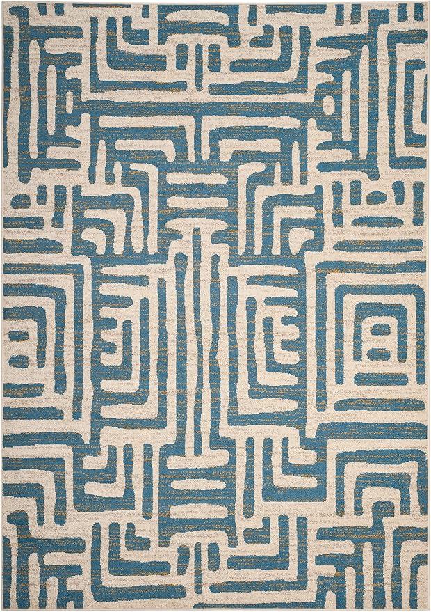 SAFAVIEH Amsterdam Collection Accent Rug - 4' x 6', Ivory & Light Blue, Modern Abstract Design, Non-Shedding & Easy Care, Ideal for High Traffic Areas in Entryway, Living Room, Bedroom (AMS106C)