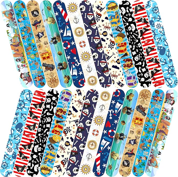 48 Pcs Slap Bracelets for Kids Pirate Party Favors Toys Slap Bracelets Bulk Snap Bracelet for Boys Birthday Party Supplies Classroom Prizes Exchanging Gifts Christmas Easter Halloween Holiday Gifts