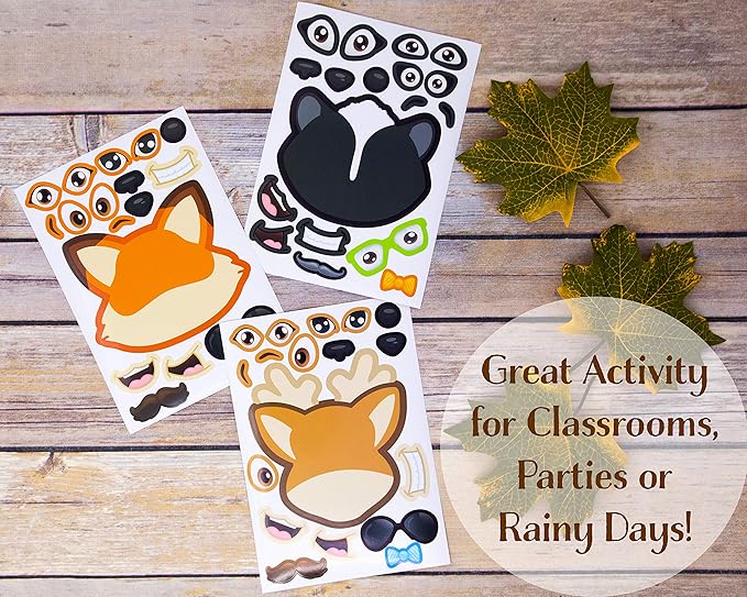 24 Make A Woodland Creatures Sticker Sheets - Fun Addition to Baby Shower Decorations & Birthday Party Supplies, Favors & Decor - Woodland Animals Include Fox, Owl, Chipmunk, Skunk, Deer, Raccoon