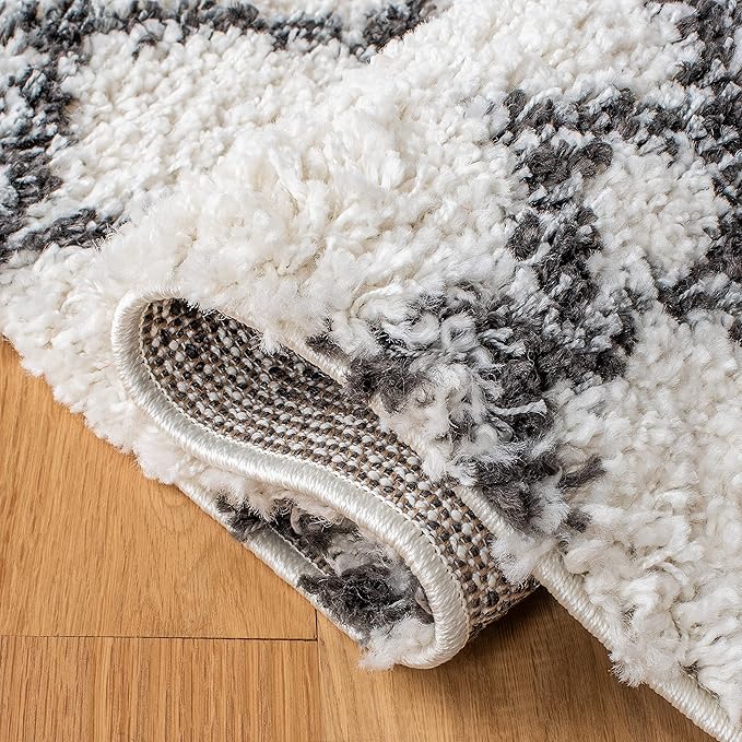 SAFAVIEH Arizona Shag Collection Runner Rug - 2'3" x 8', Ivory & Black, Moroccan Design, Non-Shedding & Easy Care, 1.6-inch Thick Ideal for High Traffic Areas in Living Room, Bedroom (ASG741Z)