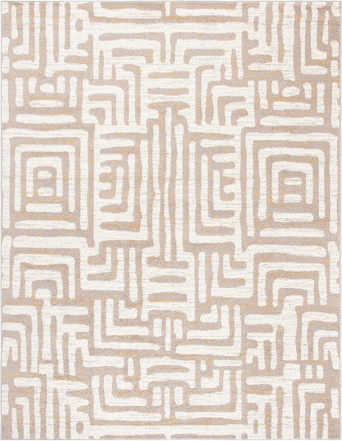 SAFAVIEH Amsterdam Collection Area Rug - 9' x 12', Ivory & Mauve, Modern Abstract Design, Non-Shedding & Easy Care, Ideal for High Traffic Areas in Living Room, Bedroom (AMS106A)