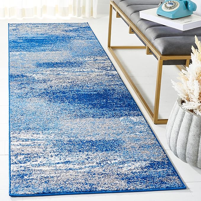 SAFAVIEH Adirondack Collection Runner Rug - 2'6" x 6', Silver & Blue, Modern Abstract Design, Non-Shedding & Easy Care, Ideal for High Traffic Areas in Living Room, Bedroom (ADR112F)